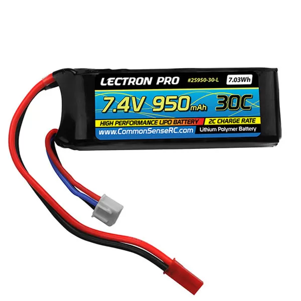 Common Sense RC Lectron Pro 7.4V 950mAh 30C Lipo Battery With JST Connector 3 Common Sense RC Lectron Pro 7.4V 950mAh 30C Lipo Battery With JST Connector